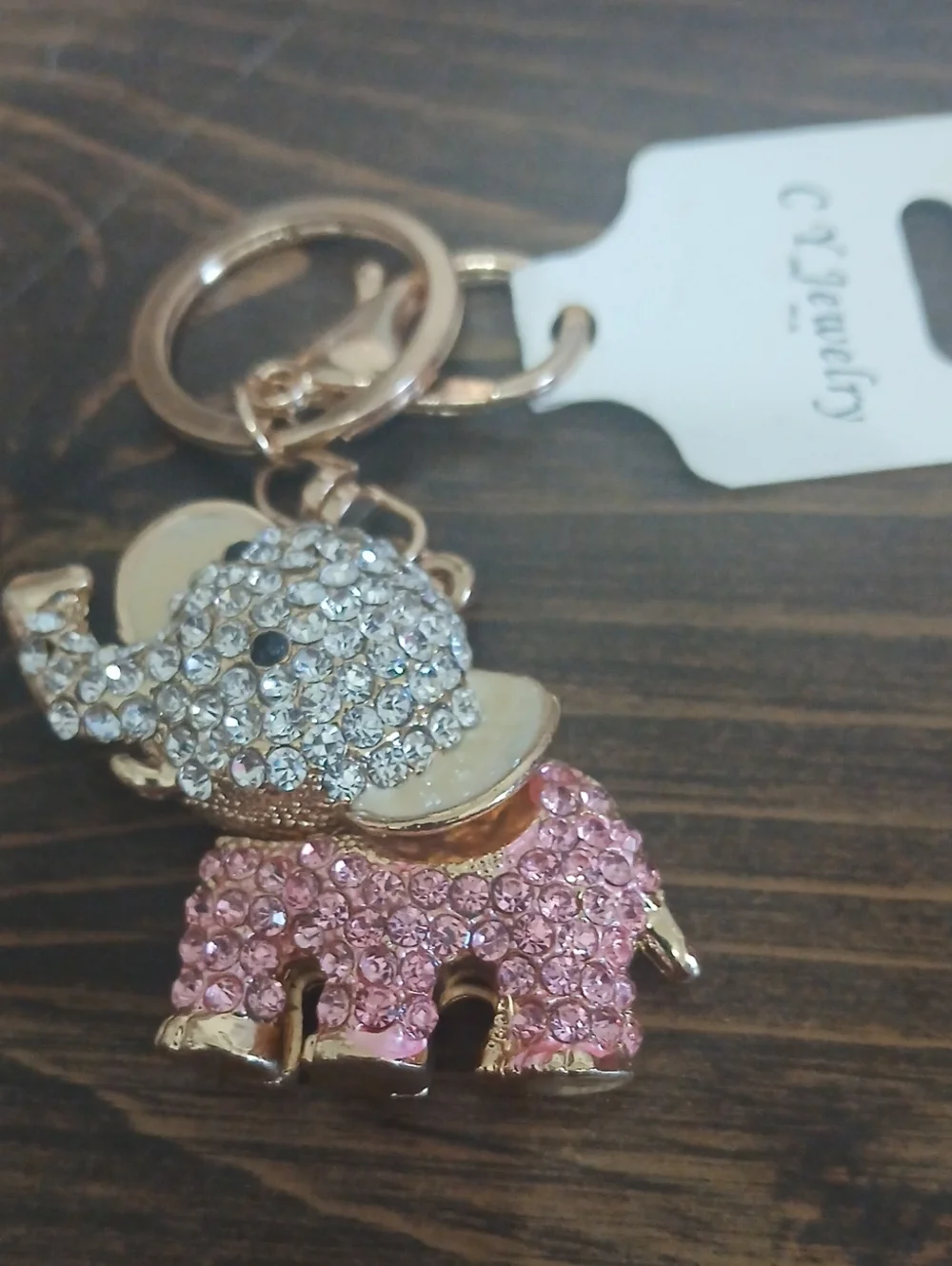 Pink Crystal Elephant Keychain